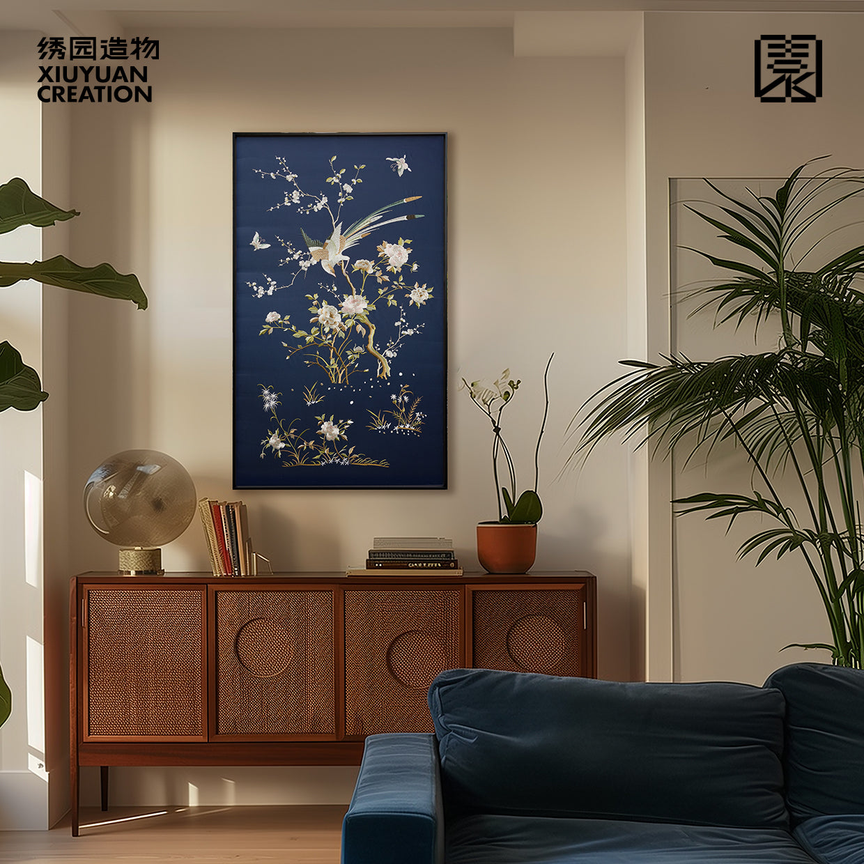 绣园造物|新中式中古风晚清风格花鸟锦上添花粤绣刺绣装饰画挂画