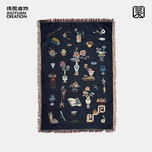 绣园造物｜挂毯墙面装饰毯中国风清供图博古图客厅沙发巾休闲毯