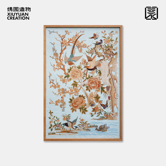 花鸟粤绣风格玄关装饰画客厅新中式壁画挂毯装饰画