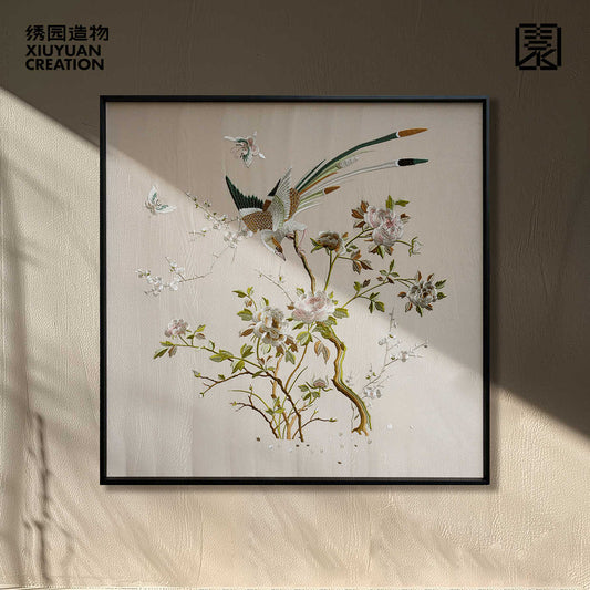 绣园造物｜新中式中古风晚清风格花鸟锦上添花粤绣刺绣装饰画挂画