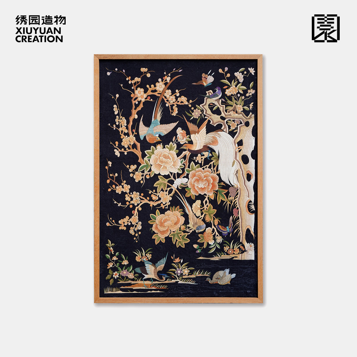 花鸟粤绣风格玄关装饰画客厅新中式壁画挂毯装饰画