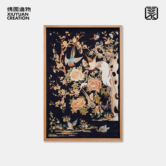 花鸟粤绣风格玄关装饰画客厅新中式壁画挂毯装饰画