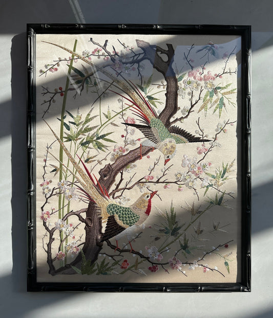 绣园造物｜中古风仿晚清粤绣风格刺绣装饰画挂画