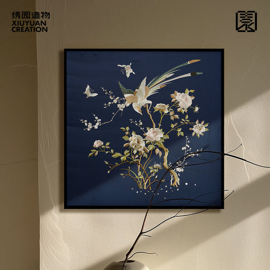 绣园造物｜新中式中古风晚清风格花鸟锦上添花粤绣刺绣装饰画挂画